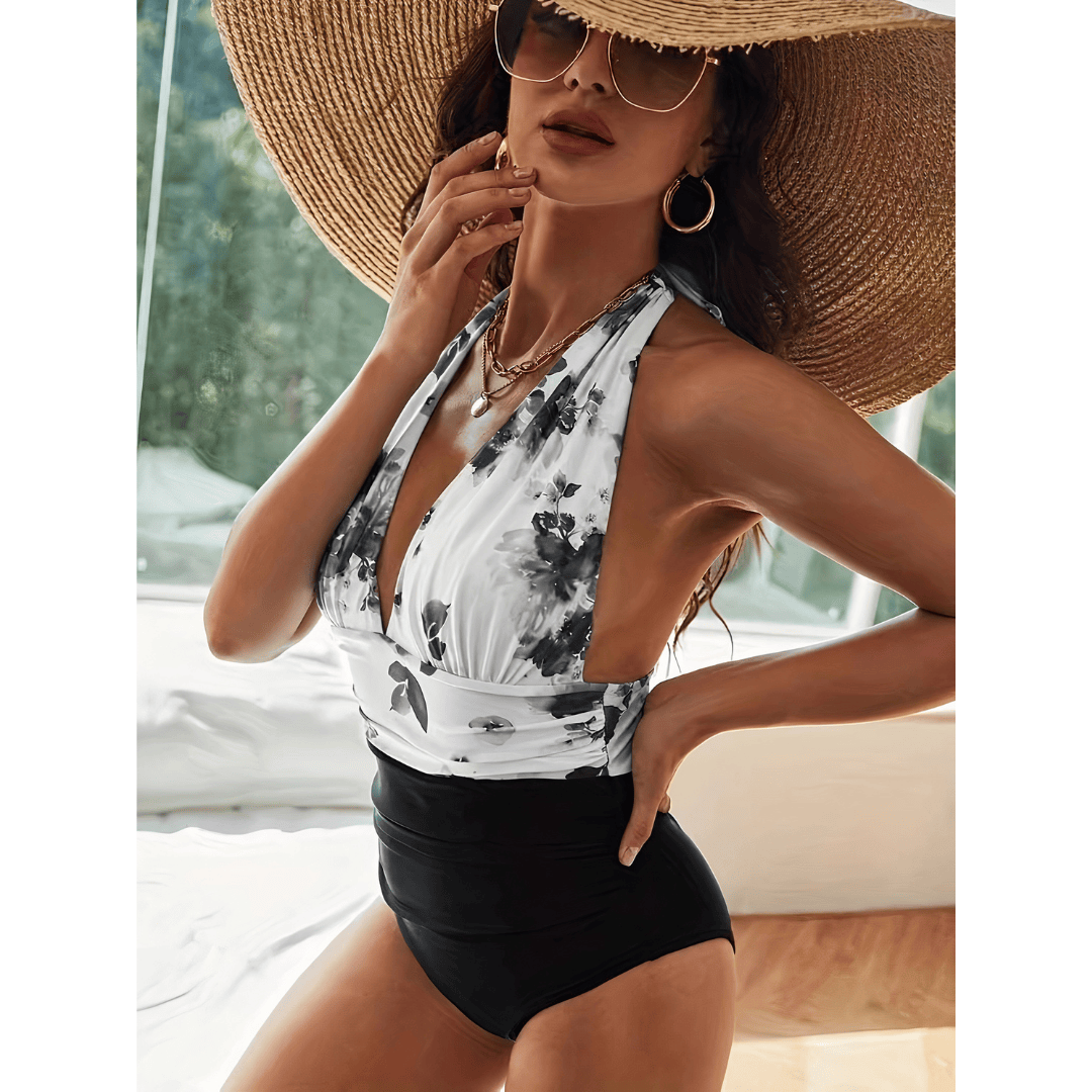 Emma & Rose Manhattan Marble Mirage Swimsuit featuring a stylish marble pattern and sleek fit, perfect for beach or poolside wear.