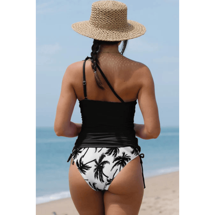 Emma & Rose Manhattan Palm Breeze Tankini featuring a tropical palm print in vibrant colors, displayed on a mannequin.