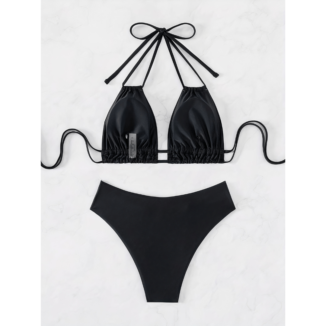 Emma & Rose Manhattan Tropic™ Charm Bikini Set with colorful patterned triangle top and matching bottoms on a model.