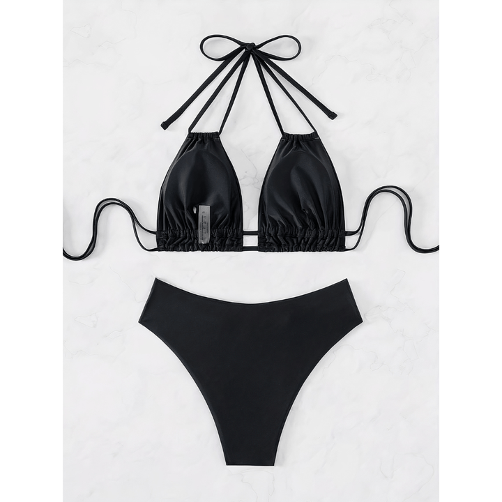 Emma & Rose Manhattan Tropic™ Charm Bikini Set with colorful patterned triangle top and matching bottoms on a model.