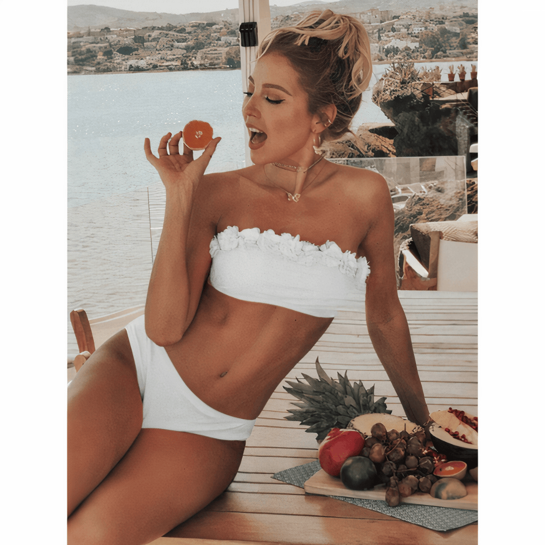 Talita BloomBreeze bikini set by Emma & Rose Manhattan, featuring a colorful floral design and adjustable straps.