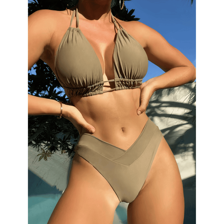 Emma & Rose Manhattan Tropic™ Charm Bikini Set featuring vibrant tropical print, adjustable halter tops, and matching bikini bottoms.