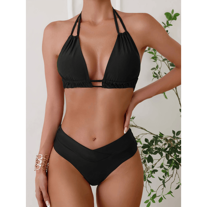 Emma & Rose Manhattan Tropic™ Charm Bikini Set with colorful patterned top and matching bottom, displayed on a flat surface.