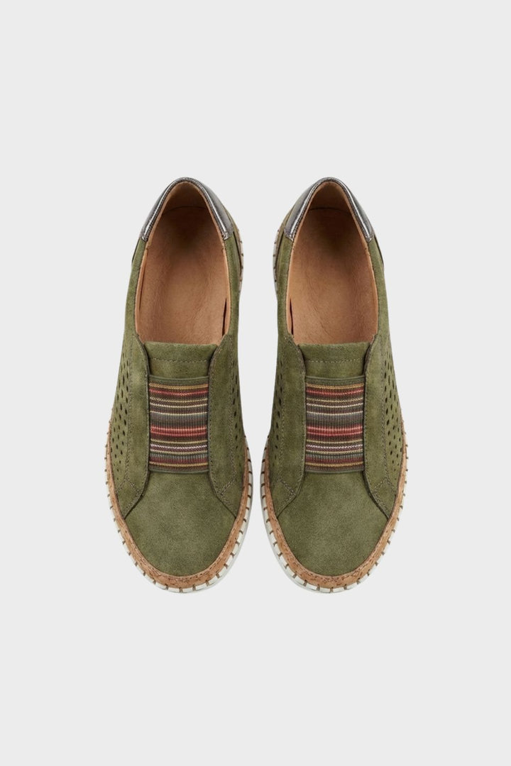 Ladies Slip-On Shoes with Elastic and Perforated Design
