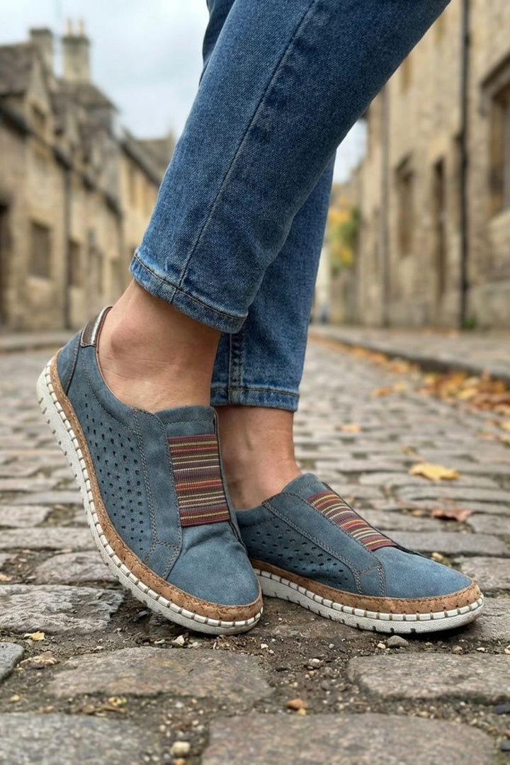 Ladies Slip-On Shoes with Elastic and Perforated Design