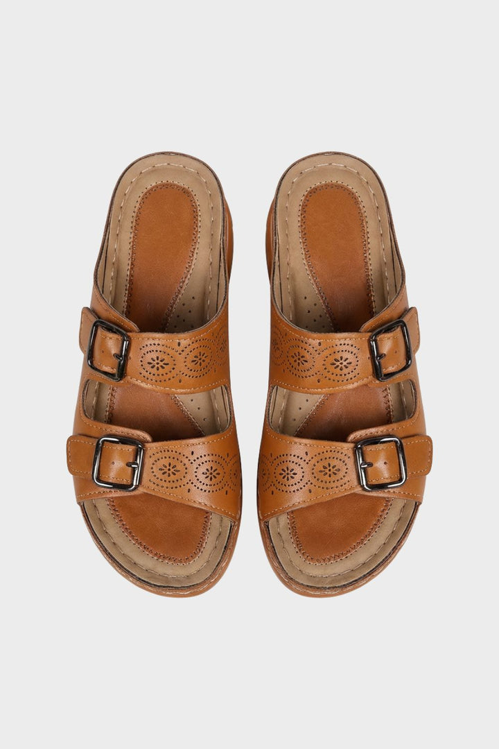 Women's Sandals Slippers with Double Buckle and Perforated Pattern