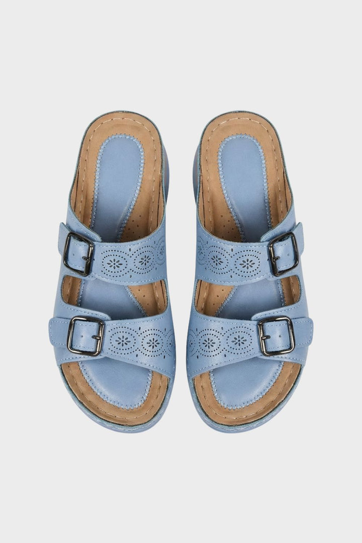 Women's Sandals Slippers with Double Buckle and Perforated Pattern