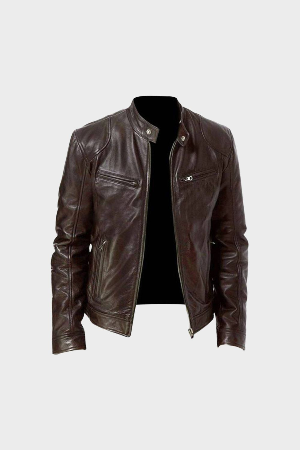 Men's Leather Jacket Biker Jacket with Zipper