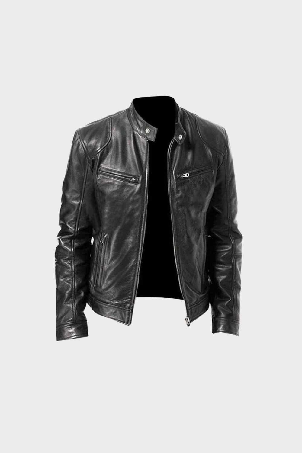 Men's Leather Jacket Biker Jacket with Zipper