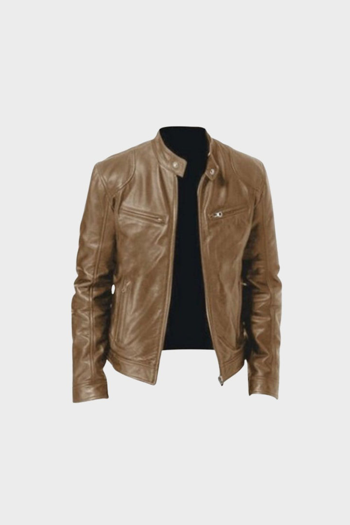 Men's Leather Jacket Biker Jacket with Zipper