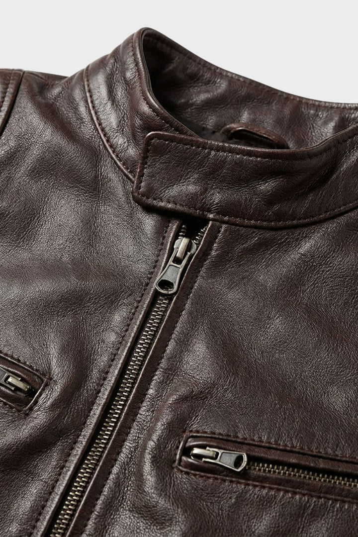 Men's Leather Jacket Biker Jacket with Zipper