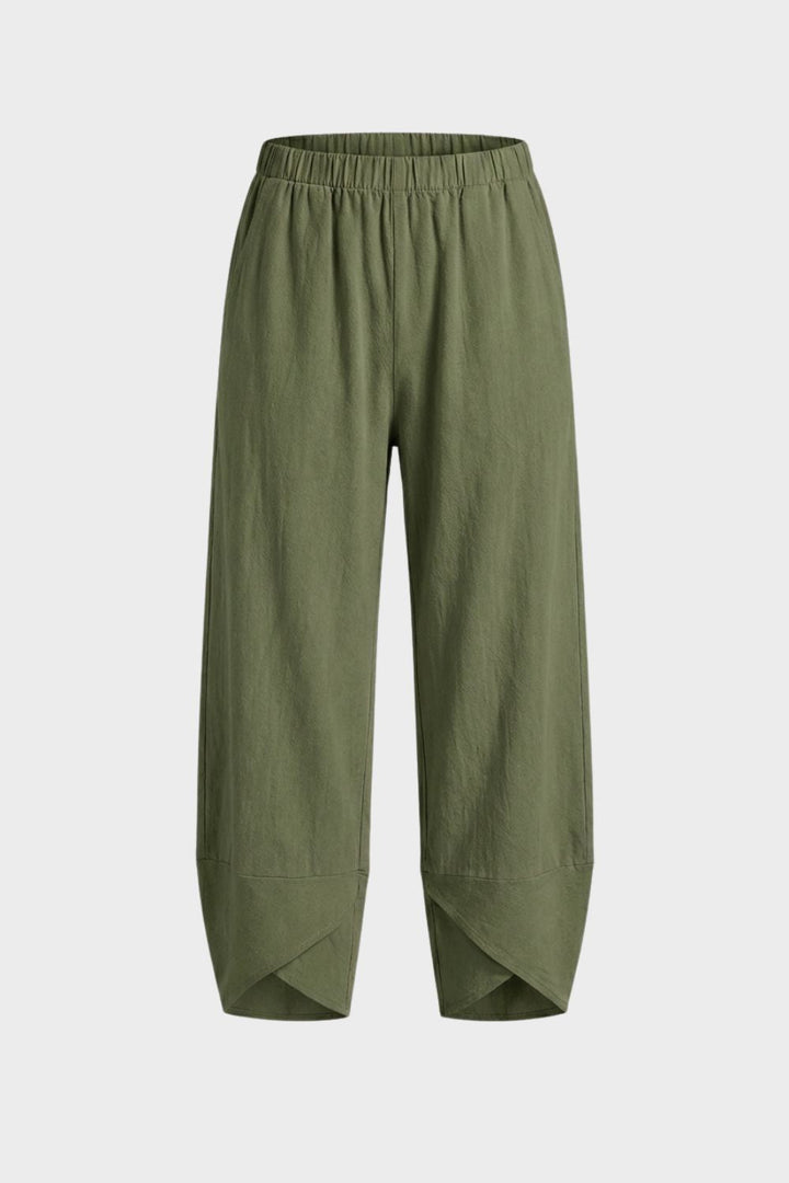Women's Fabric Pants with Elastic Waist and Wide Leg