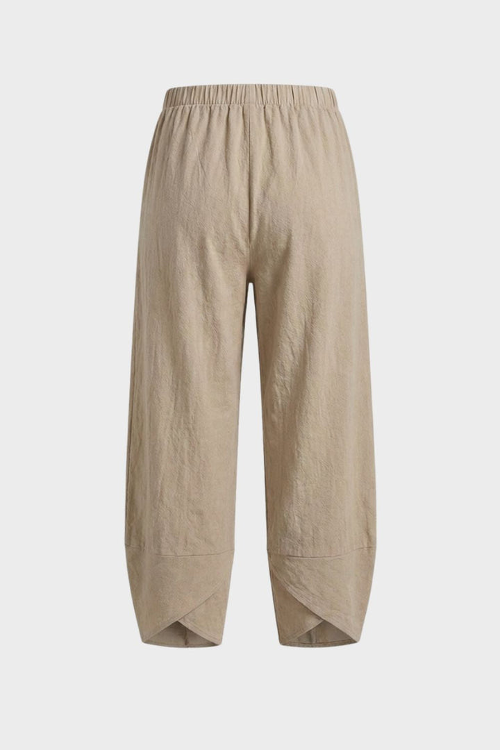 Women's Fabric Pants with Elastic Waist and Wide Leg