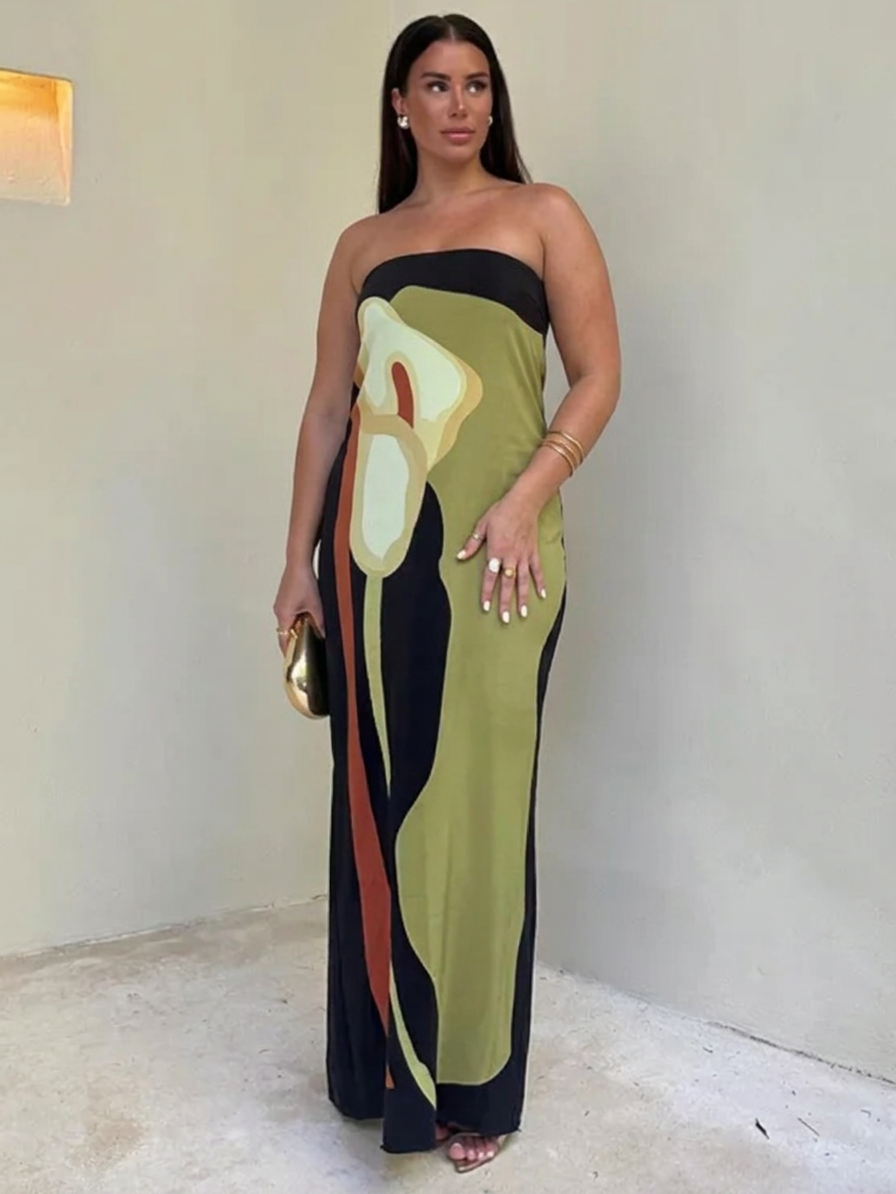 Zinnia Abstract Strapless Maxi Dress - Elena Harper