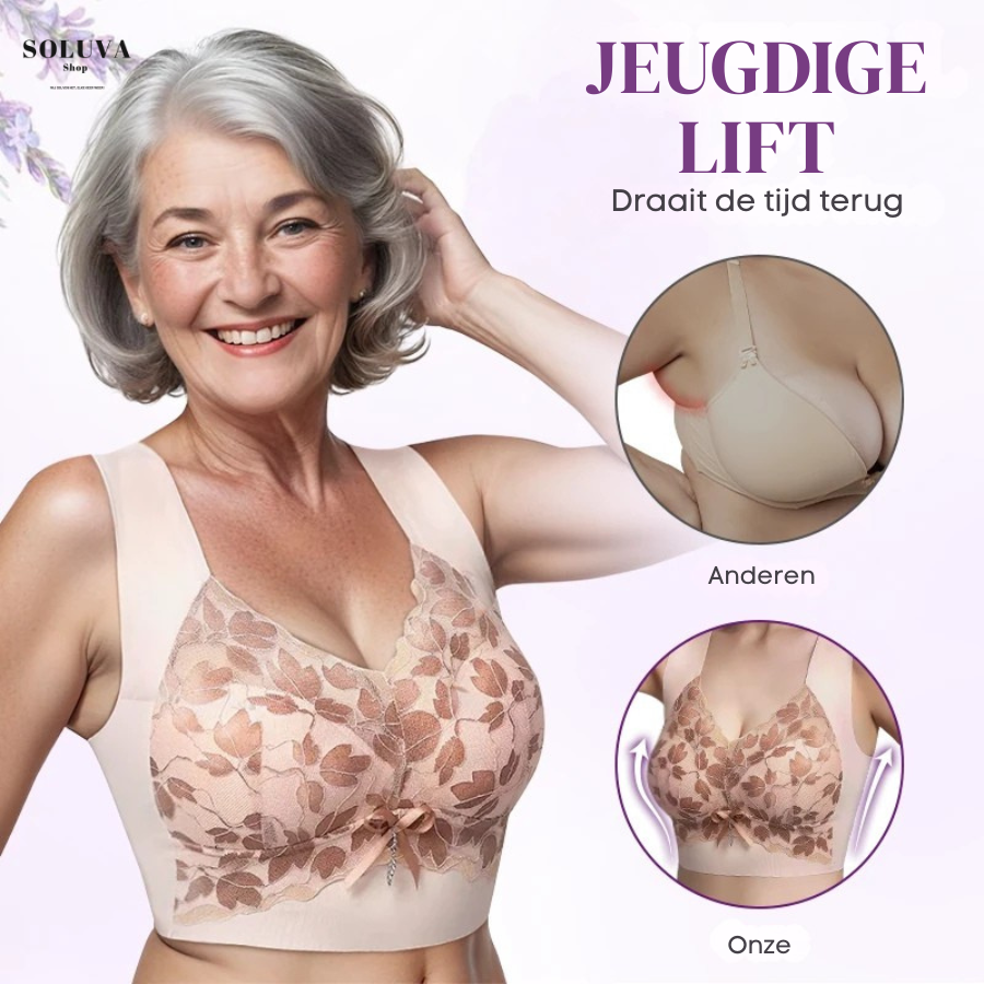Emma & Rose SoftLift seamless lift bra in nude, showcasing smooth, supportive design with no visible seams on a model.