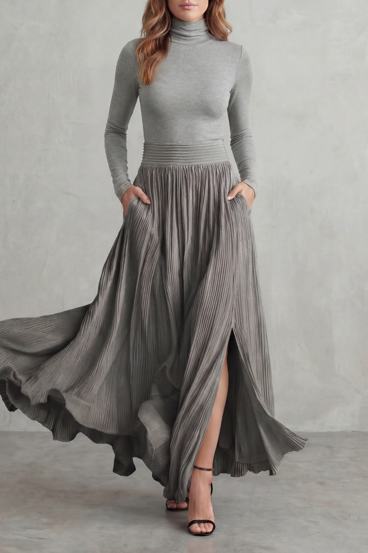 Women's Turtleneck Top and Pleated Maxi Skirt Co-ord Set Devraine, view 5 - Elena Harper