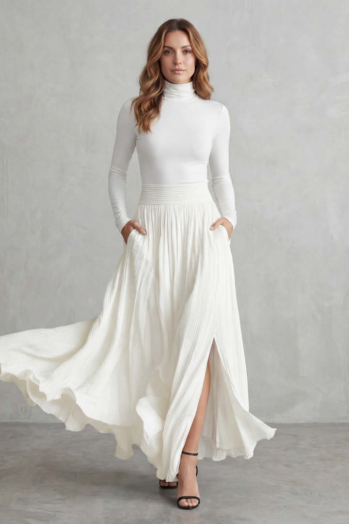 Women's Turtleneck Top and Pleated Maxi Skirt Co-ord Set Devraine, view 10 - Elena Harper