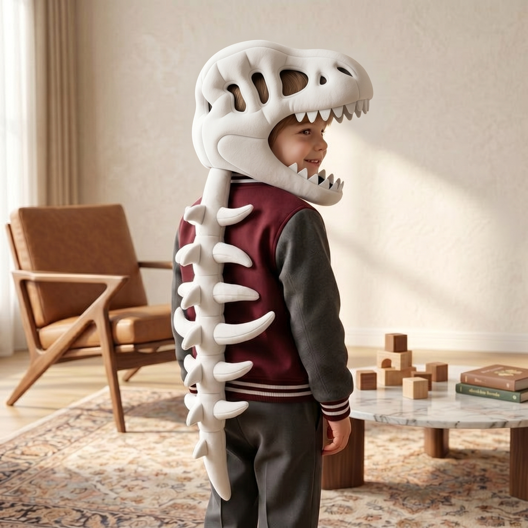 Kids Dinosaur Cape with Hood – Plush Skeleton Back