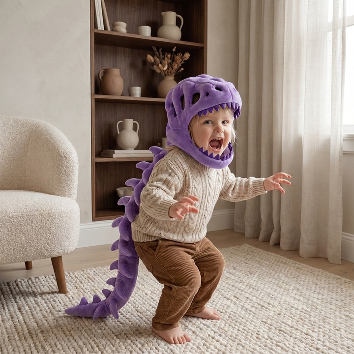 Kids Dinosaur Cape with Hood – Plush Skeleton Back