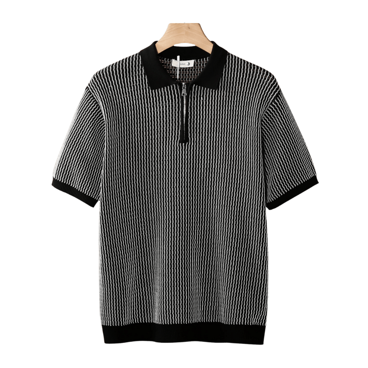 Emma & Rose Manhattan Henk textured zipper polo shirt in vibrant colors, close-up of fabric and zipper detail.