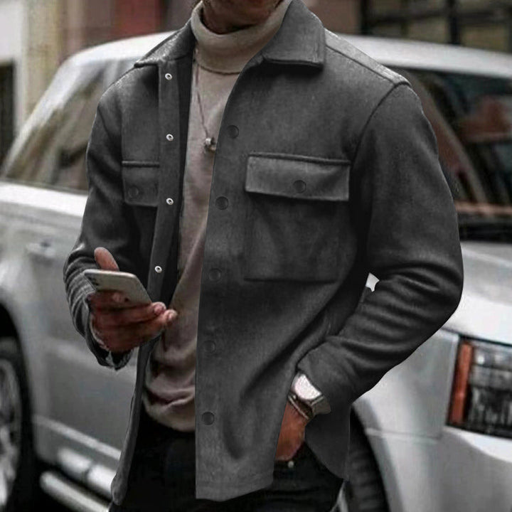 Men's Overshirt Jacket with Long Sleeves and Chest Pockets
