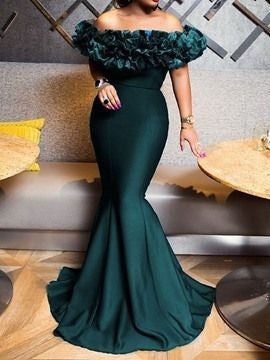 Women's Evening Dress with Voluminous Ruffle Hem EB