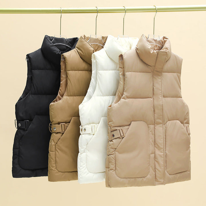 Women's Padded Utility Vest with Stand-Up Collar and Large Flap Pockets