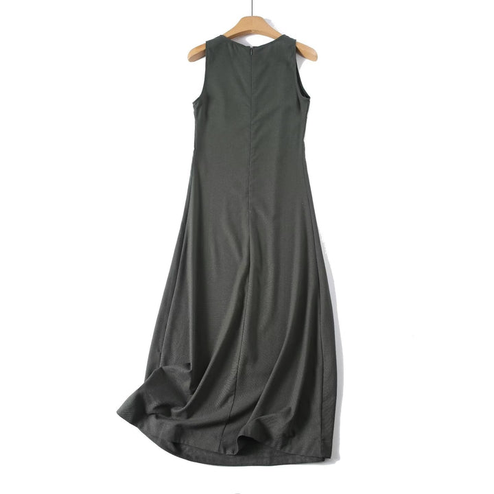 Women's Sleeveless Maxi Dress with Elegant Cut in Flowing Fabric Valéora, view 2 - Elena Harper