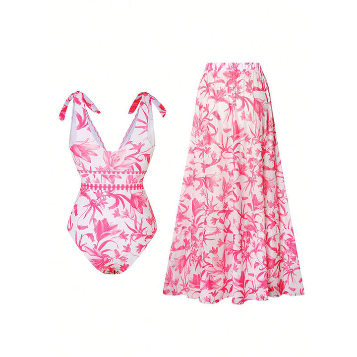 Women's Swimsuit with Floral Design and Matching Maxi Skirt EB