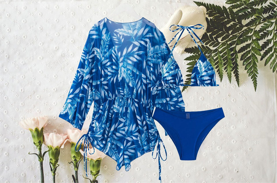 Women's Swimsuit with Elegant V-Neck and Playful Palm Print EB