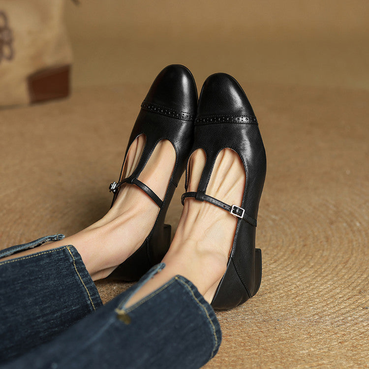 Reiten - Elegant T-Strap Leather Flats