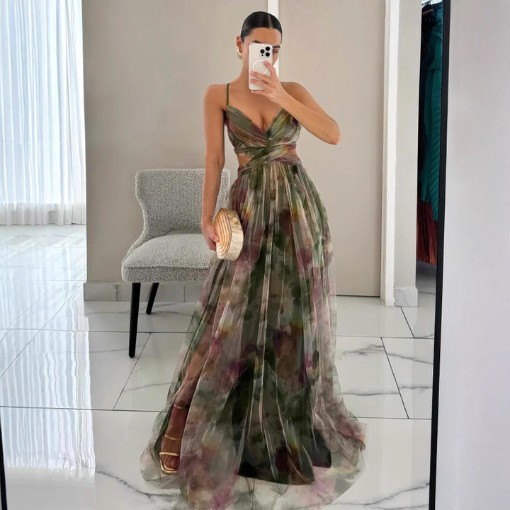 Women's Evening Dress with Flowing Chiffon and Elegant Wrap Look EB