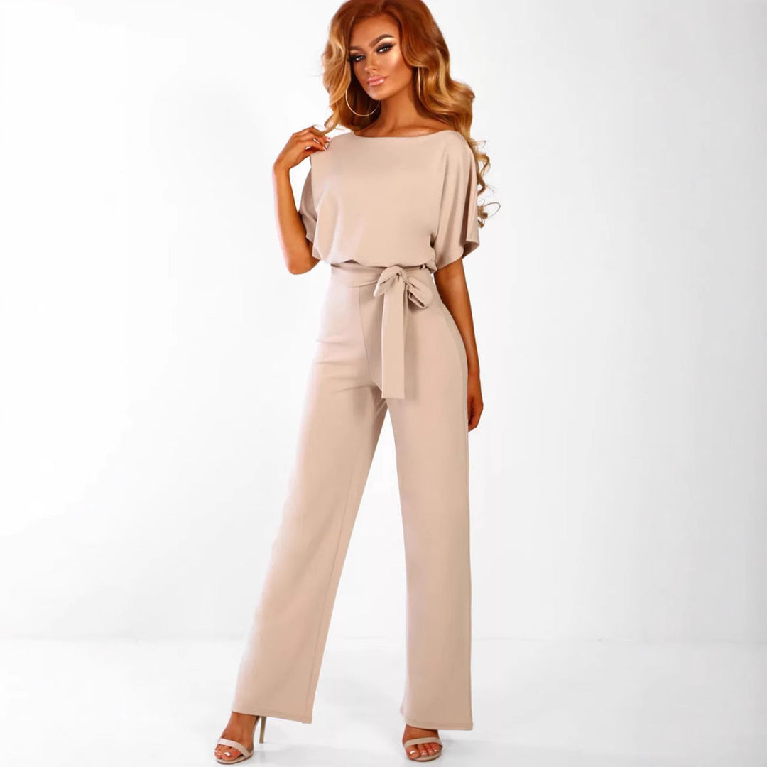 Women's Elegant Wide-Leg Jumpsuit with Chic Tied Waist, view 3 - Elena Harper