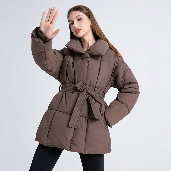 Women's Tailored Quilted Coat with Belt and High Shawl Collar