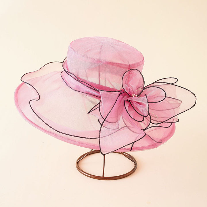 Women's Sun Hat with Fine Mesh Structure and Bow Elements