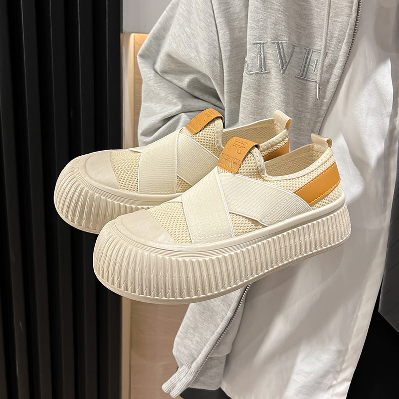 Women's Comfortable Slip-On Sneakers with Elastic Upper and Trendy Rubber Sole EB