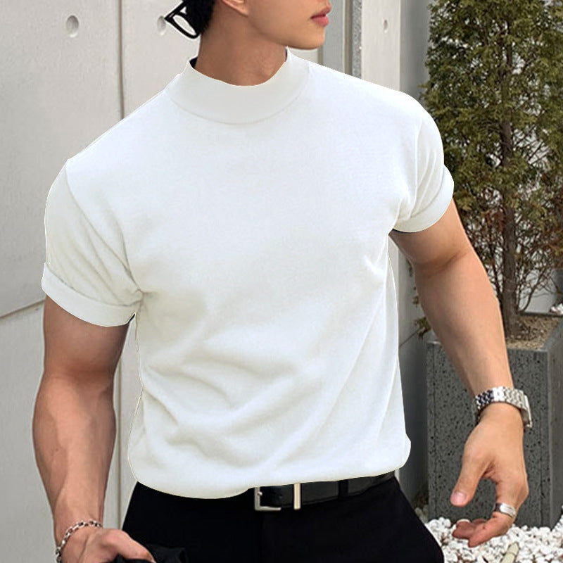 Men's High Collar Short Sleeve T-Shirt for Effortless Style