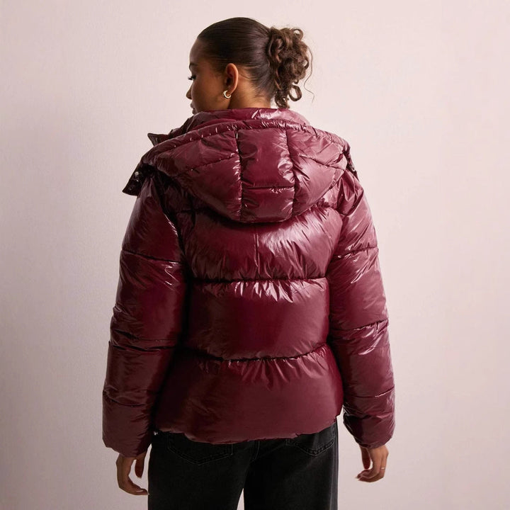Ladies Shiny Padded Jacket with Removable Hood – Lightweight