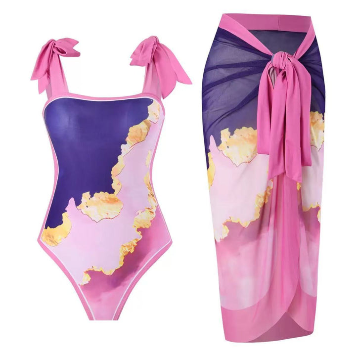 Women's Swimsuit with Floral Design and Transparent Wrap Skirt EB