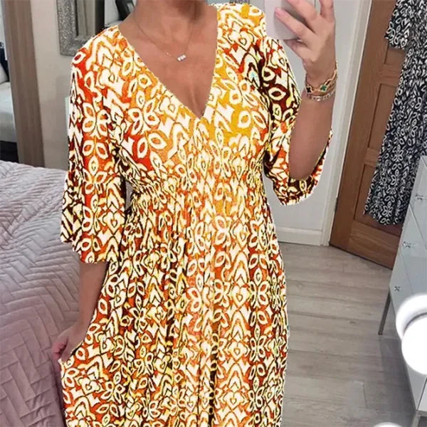 Hazel Geometric Flare Midi Dress - Elena Harper