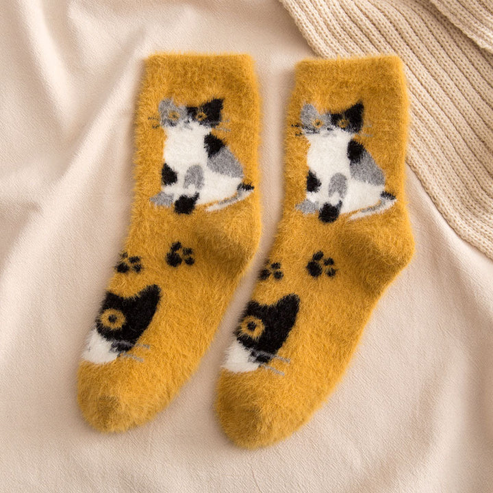 Cat Print Plush Socks