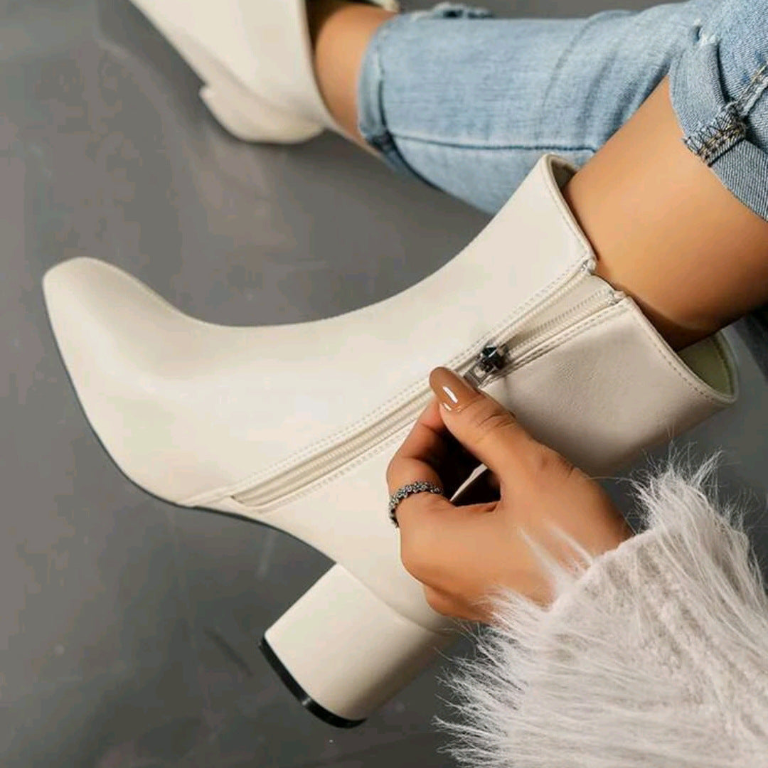 Women’s Ankle Boots with Block Heel and Zipper