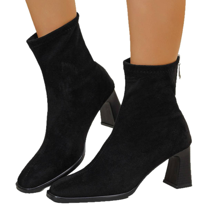 Women’s Suede Ankle Boots with Block Heel and Zipper
