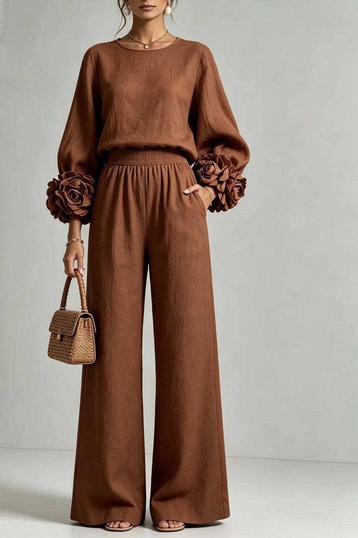 TWO-PIECE SET WITH FLORAL CUFFS FOR WOMEN