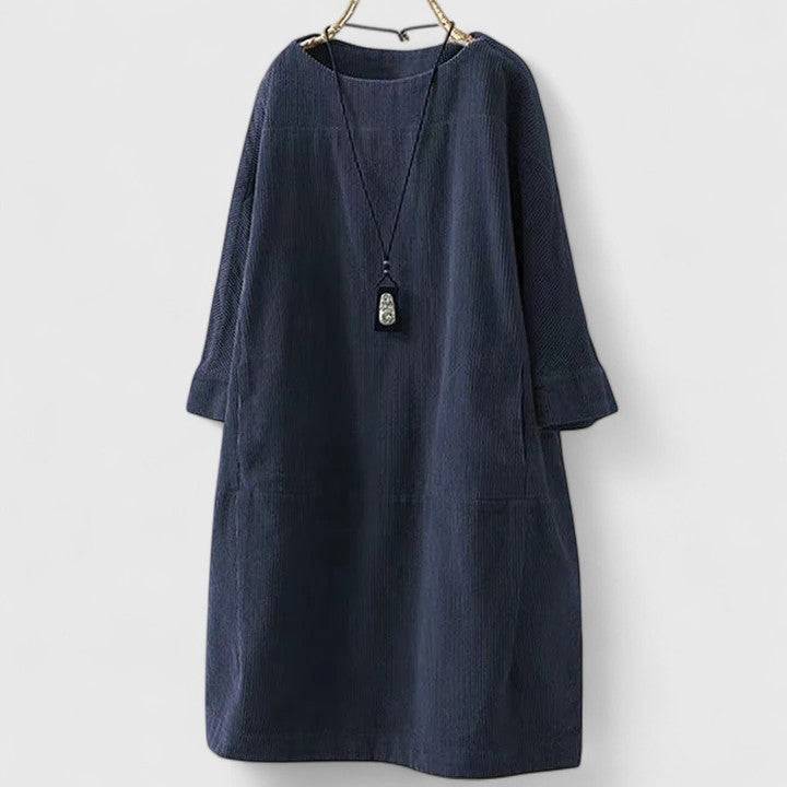 Lorra™ comfortable midi dress by Emma & Rose Cape Town, featuring a relaxed fit and stylish design, shown on a model.