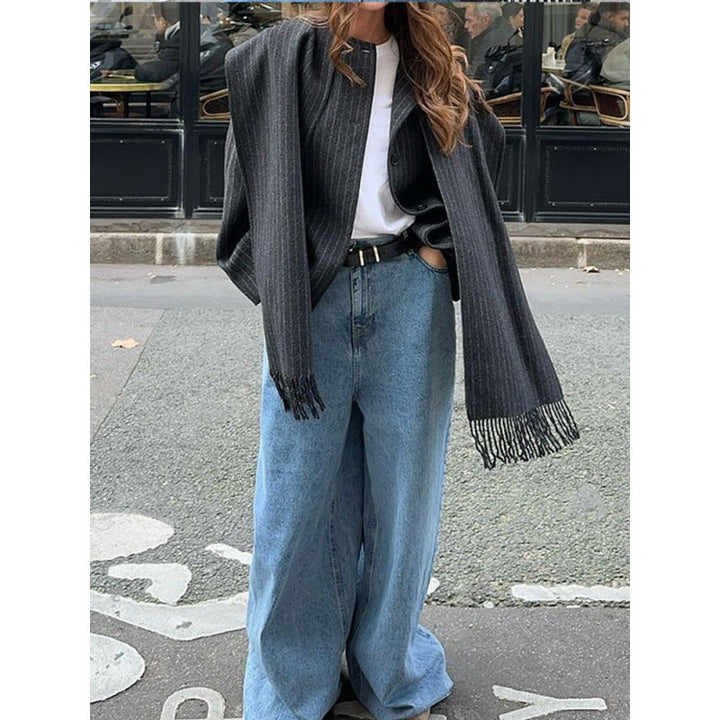 Women's Oversized Pinstripe Jacket with Scarf – Jacquetta