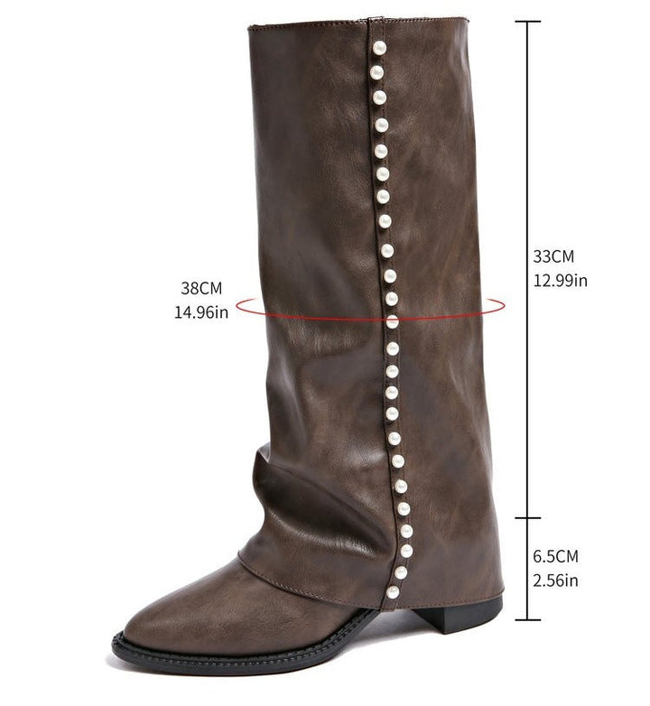 Women's Boots with Pearl Decoration and Non-Slip Sole
