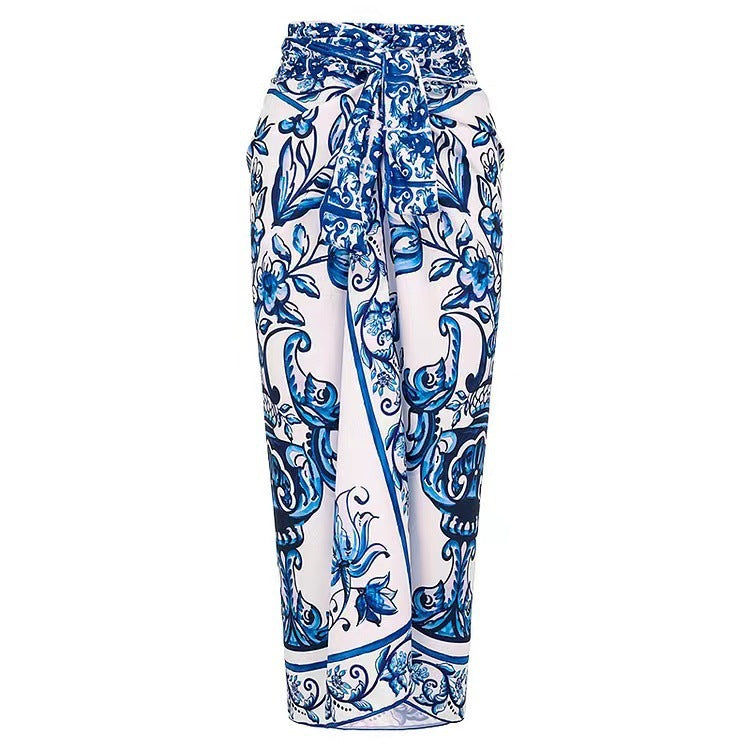 Women's Swimsuit with Floral Print and Matching Wrap Skirt EB