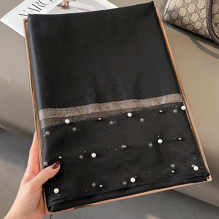 Elegant Scarf Decorated with Pearls