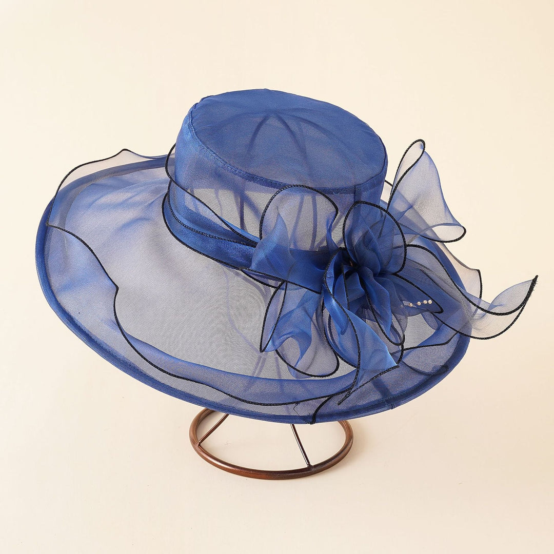 Women's Sun Hat with Fine Mesh Structure and Bow Elements